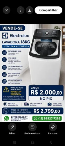 Máquina de Lavar Electrolux 18 kg