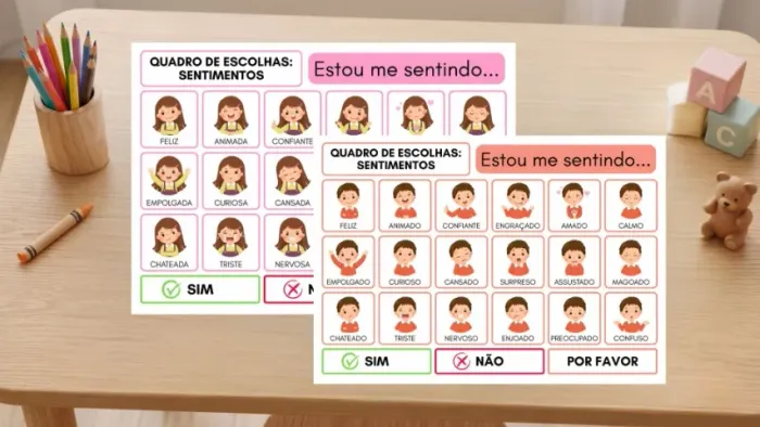 Quadro de Escolhas: Sentimentos - Comunicação Alternativa e Aumentativa (CAA)
