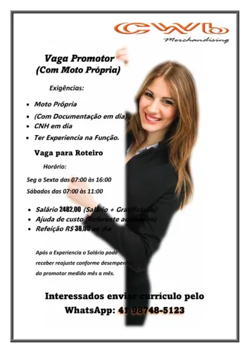 Promotor de Vendas Roterista (Com moto Propria)