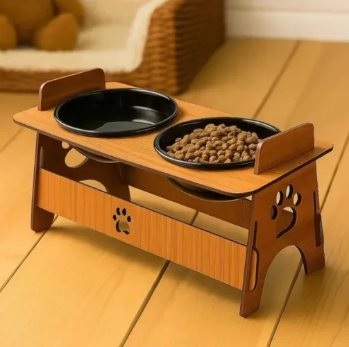 Comedouro Duplo para cachorro e gato em MDF