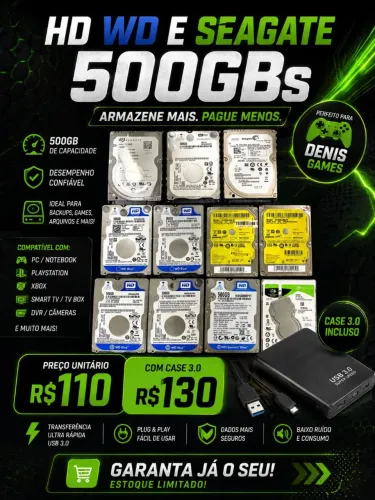 Hd externo 500gbs com case 