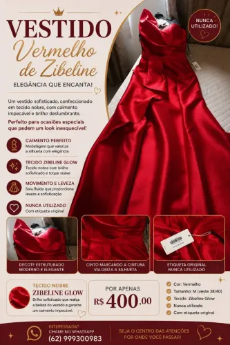 Vestido de festa vermelho em zibeline novo