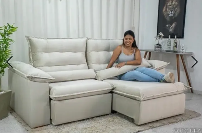 Sofá Retrátil Reclinável Emanuelly 2,00m em Veludo Bege - Produto Novo