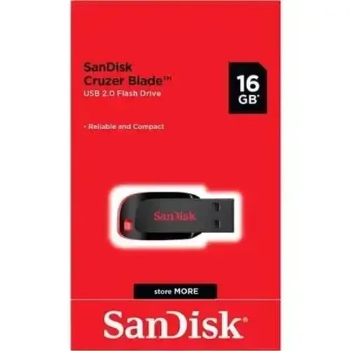 Pendrive SanDisk Cruzer Blade 16GB 2.0 Preto e Vermelho