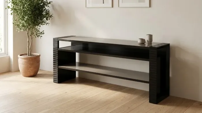Rack/Aparador Preto Laqueado 150cm - Marca de Copo no Tampo