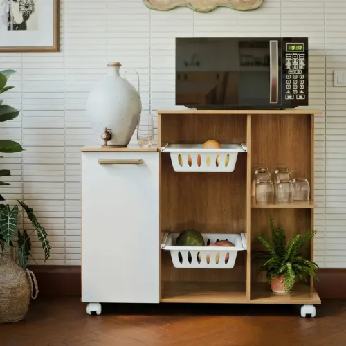 Balcão Fruteira Madine Clara 1 Porta 2 Cestos - Lamina Mel/Branco