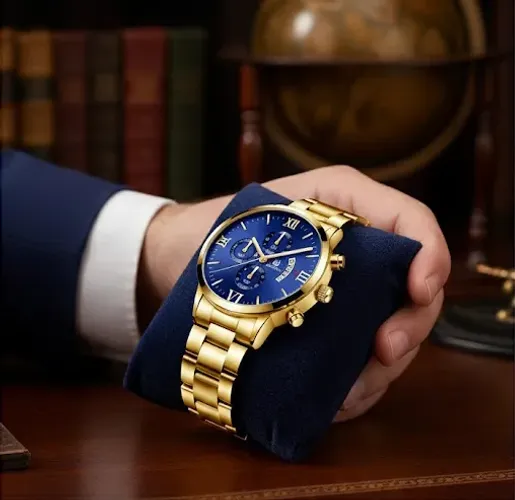 Relógio Masculino Shaarms ® Dourado Aço Inoxidável com Caixinha
