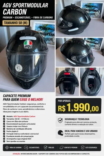 Capacete escamoteavel agv em carbono