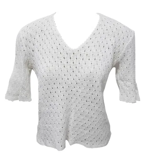 Blusa meia manga em crochê branca feita à mão, ótimo estado, veste M