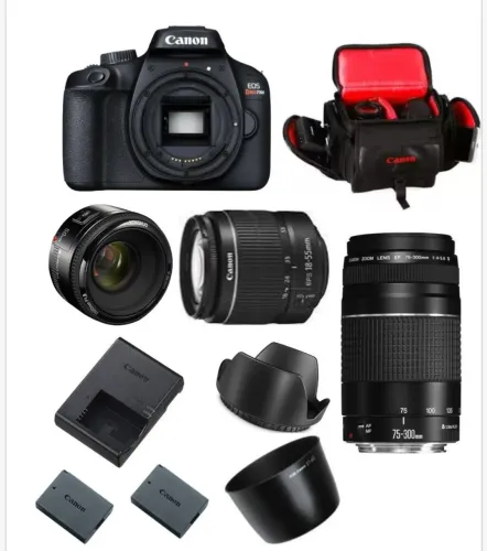 Canon T100 semi nova + lentes + acessorios