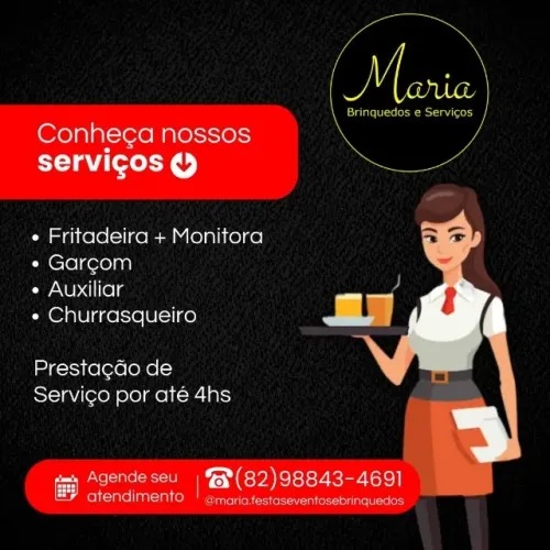 Garçom, Auxiliar, Recepcionista e Fritadeira para sua Festa ou Evento