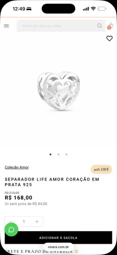 berloque coração vivara