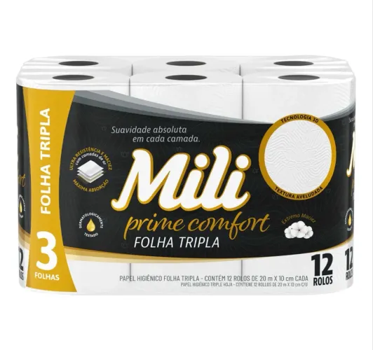 Papel higiênico Milli Prime confort  folha tripla 12 rolos 20 metros 