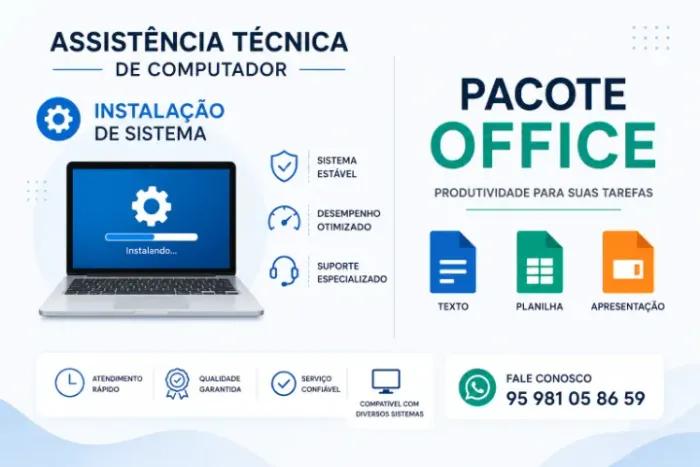 Formatação de computadores, notebooks, netbooks.
