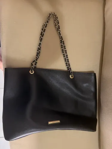 Bolsa Tote Shopper Preta Santa Lolla Original Preta Alça Corrente Dourada