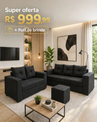 CONJUNTO de SOFÁS, lindas cores, GRÁTIS PUFF!
