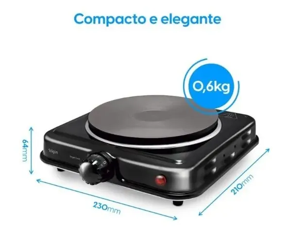 Fogão Elétrico Portátil Elgin, 1 Boca, 1000W, 220V, Preto, FG01