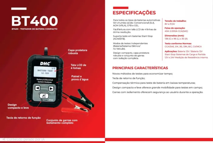 Testes DHC para análise de baterias automotivas