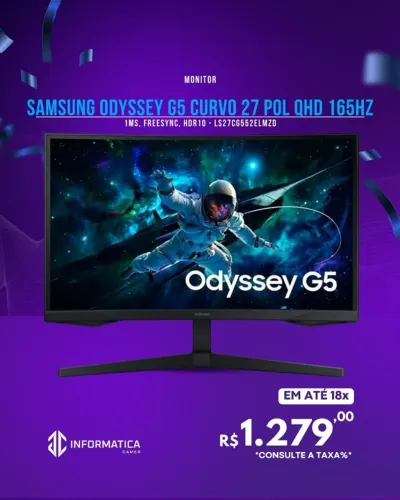 MONITOR SAMSUNG ODYSSEY G5 CURVO 27 POL QHD 165HZ