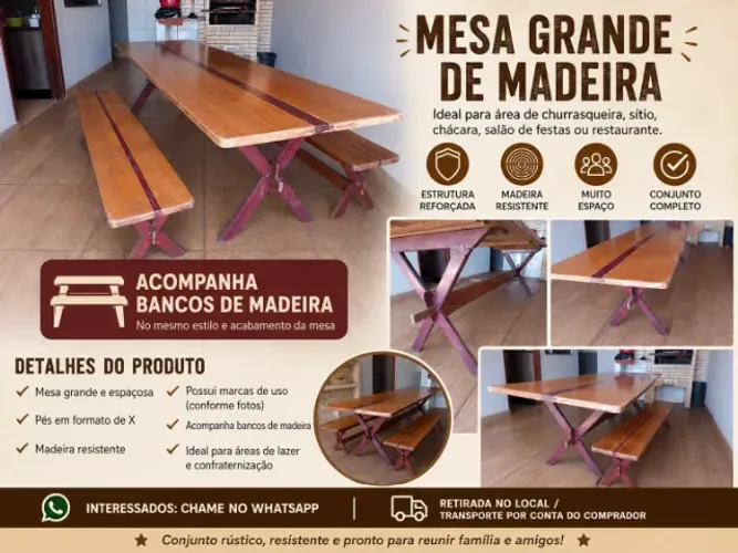 Mesa de Madeira Churrasco, família e lazer
