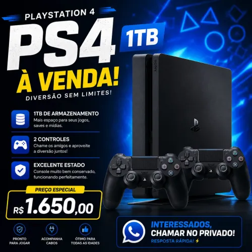Vende-se PS4 1TB + 2 controles