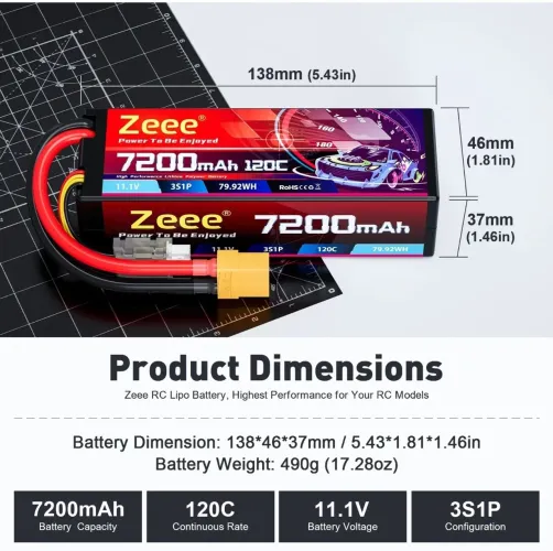 Bateria lipo zeee 3S 7200 mah120c 11.1 nova. 