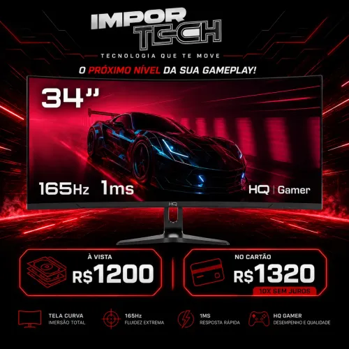 Monitor Gamer 34" Curvo 1ms, 165Hz, UltraWide (QHD) - 3440x1440 AMD FreeSync, HQ Premium.