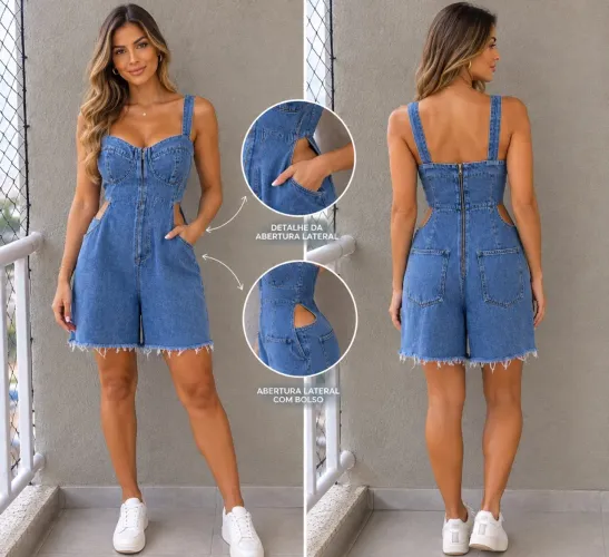 Macacão jeans curto