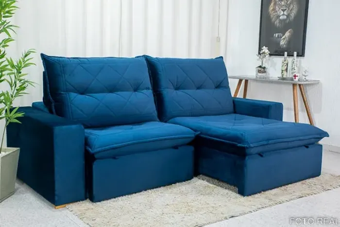 Sofá Retrátil Reclinável Hug 2.50m Azul K022 Até 12x - Frete Grátis