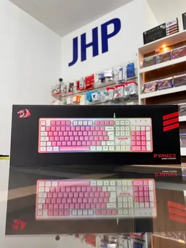 Teclado Membrana Gamer Redragon Dyaus2 Rosa com Branco RGB | Loja Curitiba