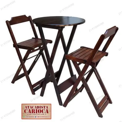 Mesa Bistrô com 2 Cadeiras na Cor Imbuia