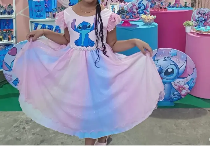 Vestido Infantil Lindo - Fantasia Stitch