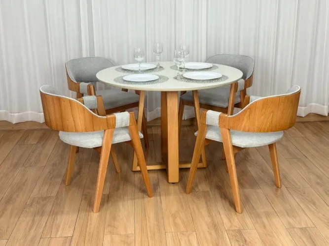 Mesa de Jantar Bali Circular 1.10×1.10m c/4 Cadeiras- Entrega Rápida
