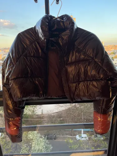 Jaqueta puffer curta acolchoada Zara, marrom, tamanho M