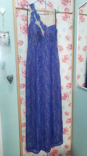 Vestido renda festa longo azul