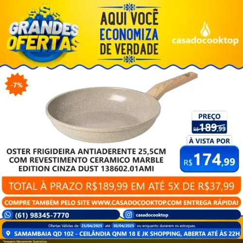 Oster frigideira antiaderente 25,5cm com revestimento ceramico marble edition - cinza dust