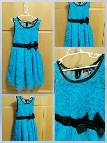 Vestido Infantil Azul Festa com Laço