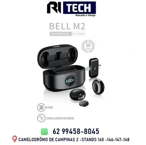 Microfone de Lapela Bell M2 Duplo sem fio Anti Ruido c/ estojo iPhone Tipo C