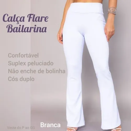 Calça Flare Bailarina Branca - Suplex Confortável