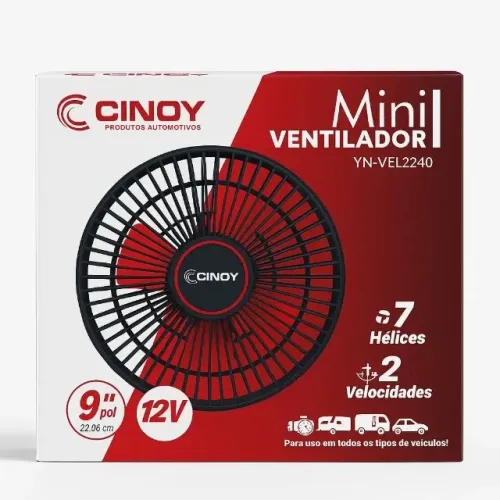 Mini Ventilador Automotivo 12v Cinoy 9 Pol + Suporte Garra