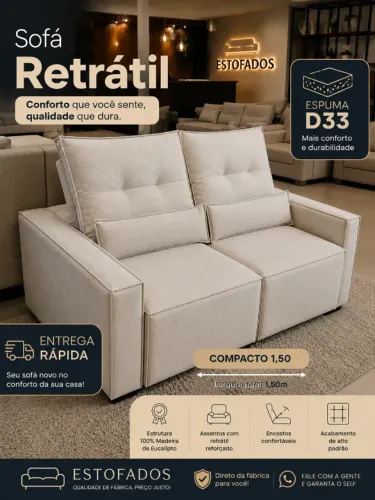 Sofá retratil de FÁBRICA Linho 1,50 (entrega rápida) compacto