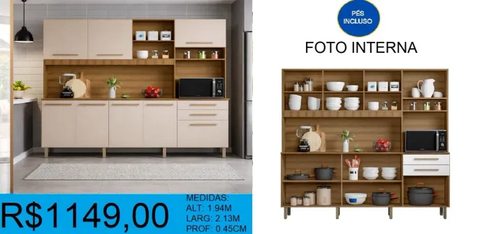 ARMÁRIO DE COZINHA PRONTA ENTREGA - MONTAGEM GRATUITA
