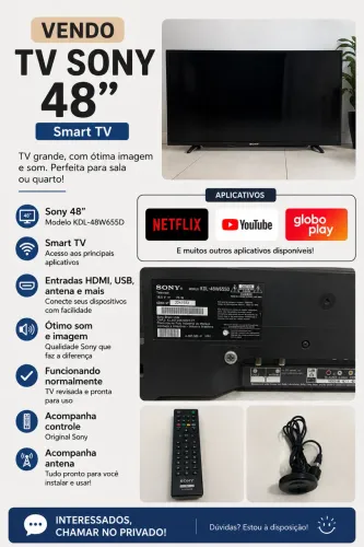 SMART TV SONY 48 - EXCELENTE ESTADO + CONTROLE ORIGINAL 