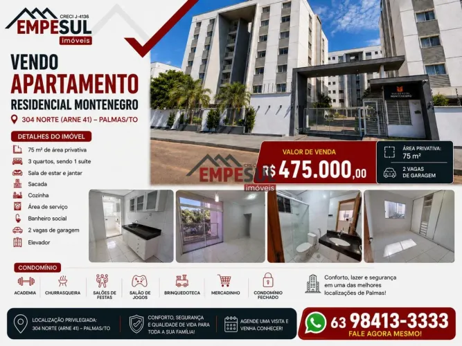Vendo apartamento 3 quartos Residencial Monte negro