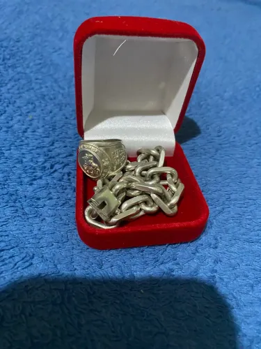 Pulseira elo Cartier prata 925 maciça 10 mm + Dedeira São Jorge Prata 925