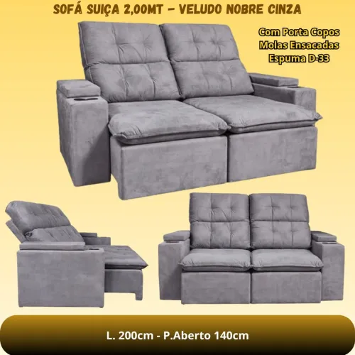 Sofá Suíça Retrátil e Reclinável Tamanho 200x140
