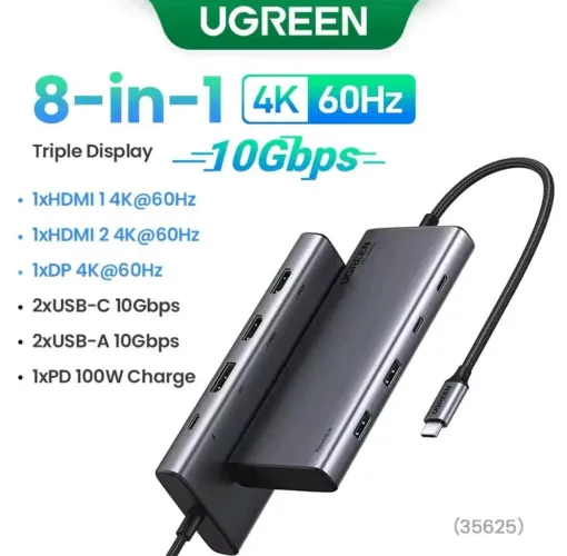 Hub Usb-C 8-in-1 - Hdmi e DisplayPort 4K 60Hz - UGREEN