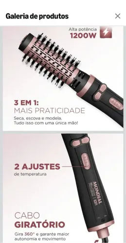 Escova Rotativa Mondial, Preto/Golden Rose, 1200W, Bivolt - ERB-01