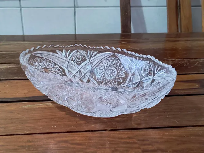 Fruteira em Cristal translúcido lapidado belíssimo decoração antigo antiquario vintage