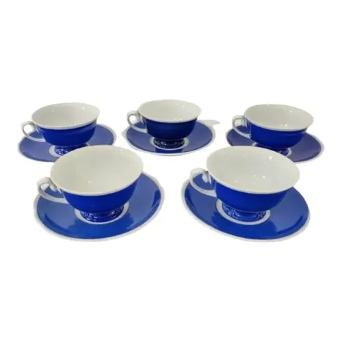 5 Xícaras Antigas Café Porcelana Real Azul E Branca